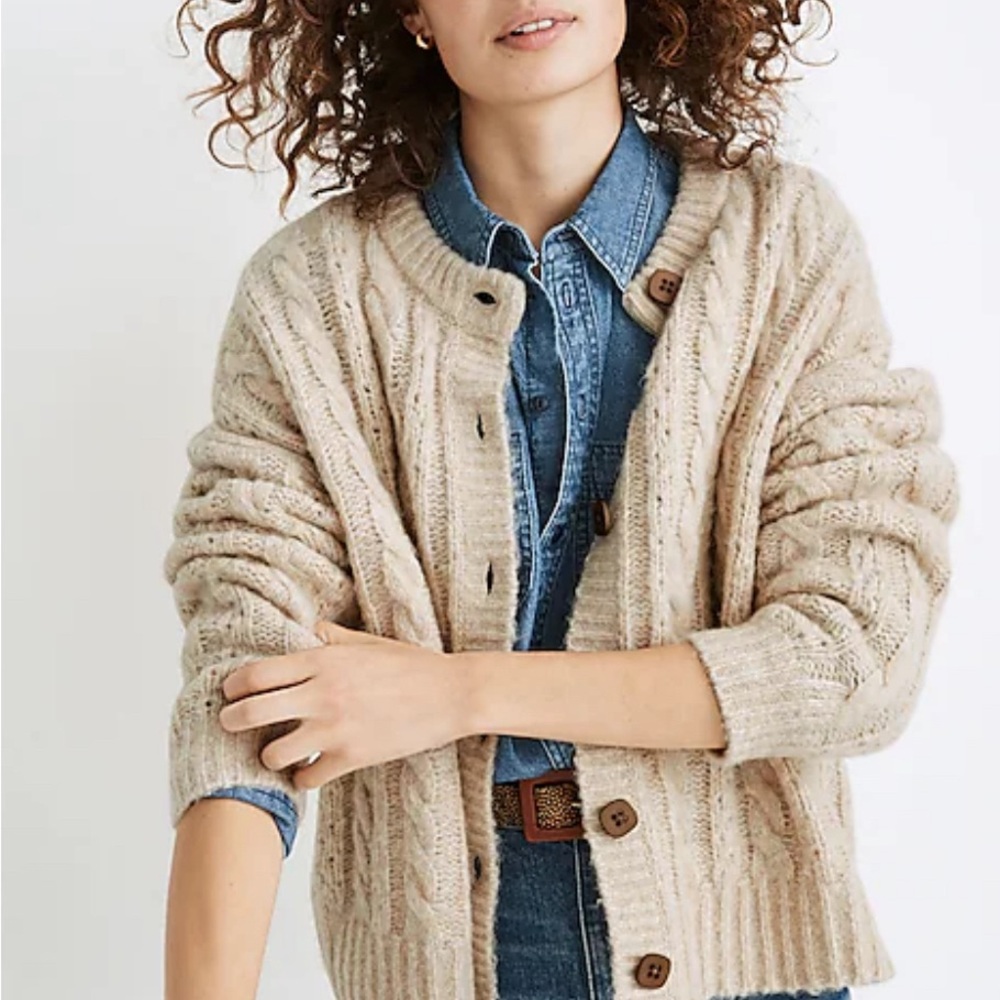 Madewell Pointelle Cable Cardigan Sweater - Size Small